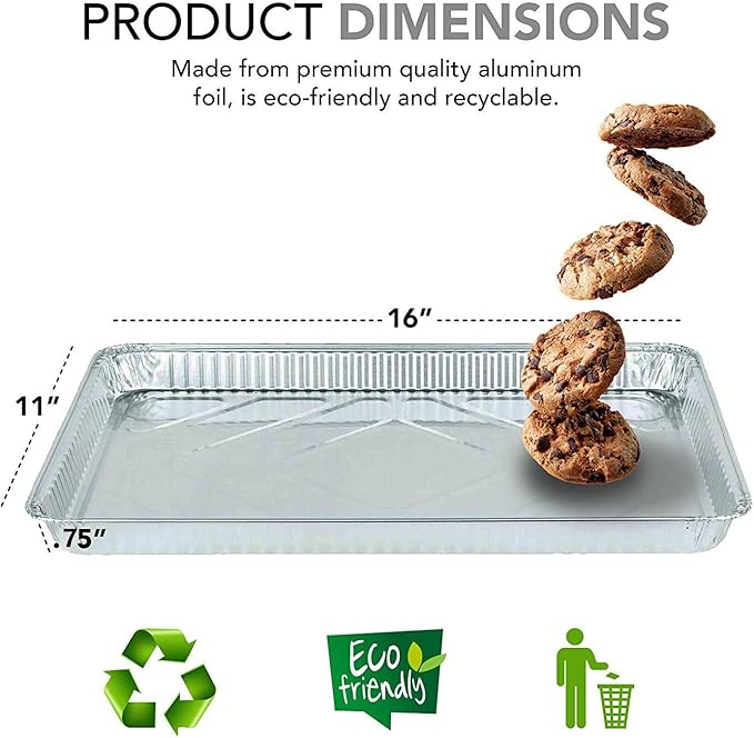 Stock Your Home Aluminum Pans - 15 Pack Disposable Aluminum Foil Trays - Reusable Nonstick Baking Sheets - 16 Inch x 11 Inch - Image 2