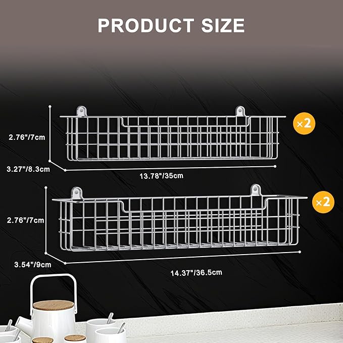 Spice Rack Wall Mount, 4-Pack Seasoning Organizer for Kitchen Storage Organization, Spice Holder Shelf Saving Space for Cabinet, RV, Pantry, Silver - Image 3