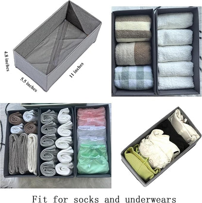 Bructhun Sock Drawer Organizer 6 Pack - Collapsible Fabric Storage Bins for Underwear Divider, Small Closet Organizers with 6 Compartments, Gray - Image 6
