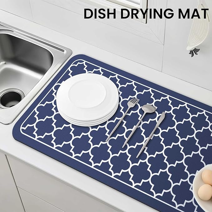 WISELIFE Dish Drying Mat Super Absorbent Drying Mat Large Dish Drying Mats for Kitchen Counter Easy Clean Dish Mat Kitchen Drying Mat18"x 32" Stylish Blue - Image 7