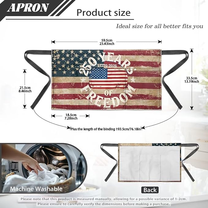 Server Apron with 3 Pockets, Waterproof Oil Waitress Waiter Half Apron for Restaurant Hotel Kitchen Cafe