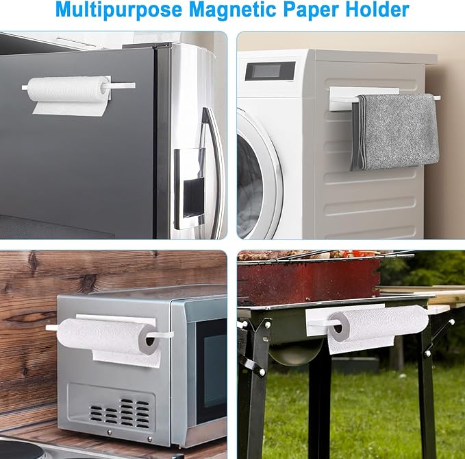 Paper Towel Holder Magnetic, Magnetic Paper Towel Holder for Fridge, Toilet Paper Roll Holder Magnet Towel Rack Wall Mount Shelf Bar for Towels Rolls Bathroom RV Dorm Kitchen Wall Decor, White 2 Pack - Image 5