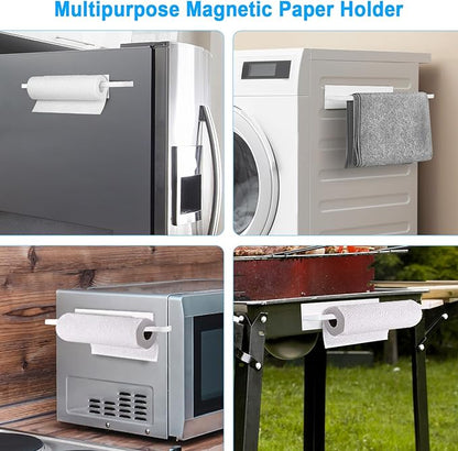 Paper Towel Holder Magnetic, Magnetic Paper Towel Holder for Fridge, Toilet Paper Roll Holder Magnet Towel Rack Wall Mount Shelf Bar for Towels Rolls Bathroom RV Dorm Kitchen Wall Decor, White 2 Pack - Image 5