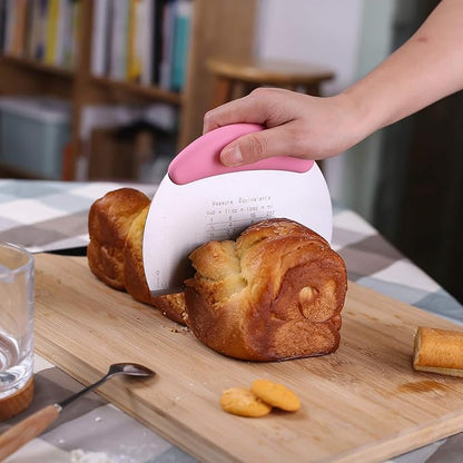 1 pcs Dough Pastry Scraper Chopper/Stainless Steel Dough Scraper Cutter with Ergonomic Rubber Non-Slip Grip/Dough Scraper Cutter/Pro Pastry Pizza Cutter Chopper (Pink) - Image 2