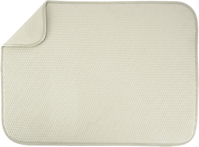 S&T INC. Dish Drying Mat XL, 18” x 24”, Absorbent Microfiber Kitchen Counter Mat, Drying Pad for Dishes, Utensils, Pots and Pans, Extra Large, Diamond Texture, Cream by STINC