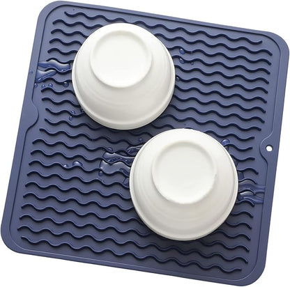 MicoYang Silicone Dish Drying Mat for Multiple Usage,Easy clean,Eco-friendly,Heat-resistant Silicone Mat for Kitchen Counter or Sink,Refrigerator or Drawer liner Navy Blue M 12 inches x 12 inches - Image 8