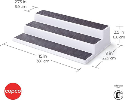 Copco 3-Tier Non-Skid Spice Rack Organizer for Kitchen Cabinet or Pantry, 15-Inch Tiered Shelf, White/Gray, Slip-Resistant Design for Jars and Bottles - Image 2