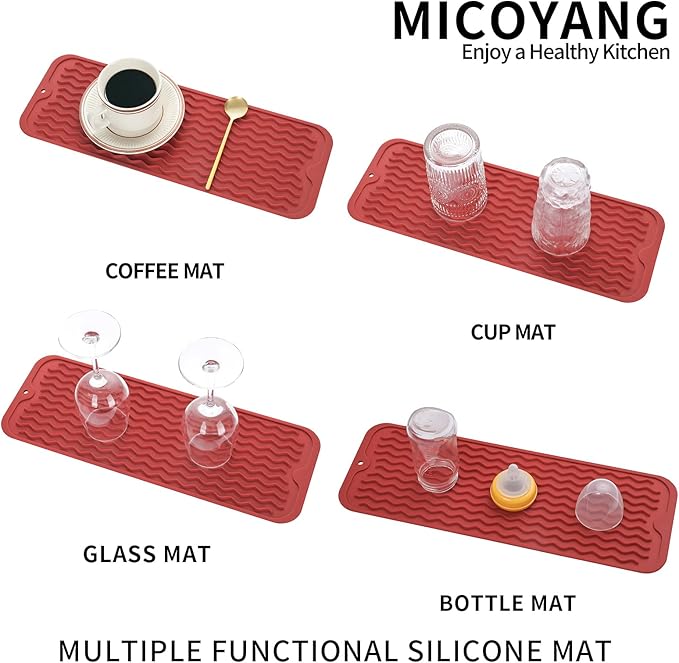 MicoYang Silicone Dish Drying Mat for Multiple Usage,Easy clean,Eco-friendly,Heat-resistant Silicone Mat for Kitchen Counter,Sink,Bar,Bottle,or Cup Red M 17 inches x 6 inches - Image 4