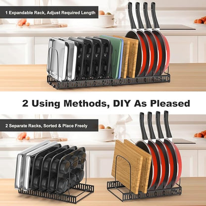 Housolution 2 Pack Baking and Cookie Sheet Organizer, 12"-23" Expandable Cutting Board Rack with 14 Adjustable Dividers, Bakeware Tray Muffin Pan Storage Organizer for Cabinet, Black - Image 3