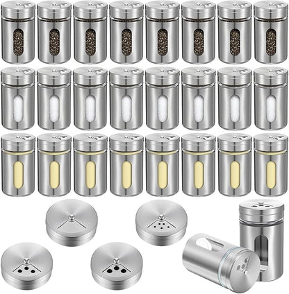 24 Pcs Stainless Steel Spice Jars with Shaker Lids, Seasoning Jars with Adjustable Pour Holes and Glass Window, Empty Spice Bottles for Kitchen Salt Pepper Sugar Seasonings (3.4oz) by Tolare