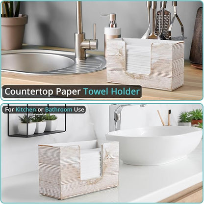 Paper Towel Dispenser Countertop, White Washed Wood Bathroom Paper Towel Holder, Napkin Holder for Kitchen, Countertop Multifold C-Fold, Z-Fold, Trifold Paper Hand Towel Dispenser for Toilet - Image 3