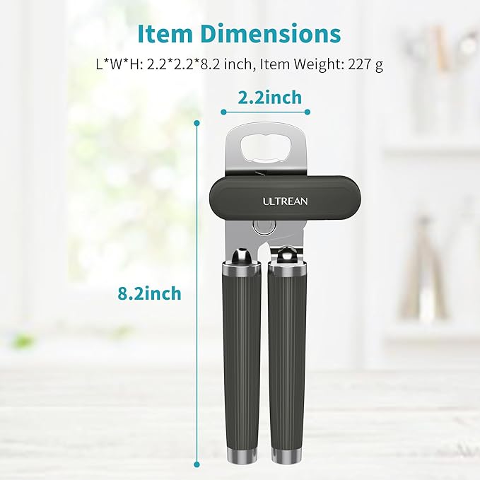 Ultrean Manual Can Opener Bottle Opener, Heavy Duty Stainless Steel Smooth Edge Manual Hand Held Can Opener With Soft Touch Handle, Rust Proof Oversized Handheld Easy Turn Knob (Gray) - Image 7