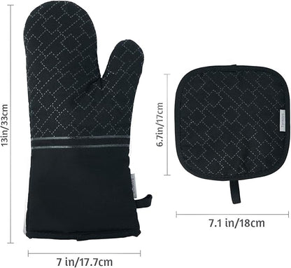 4Pcs Oven Mitts and Pot Holders Set, 572F Heat Resistant Oven Glove, Soft Cotton Lining with Non-Slip Surface for Kitchen Baking BBQ (Black) - Image 6