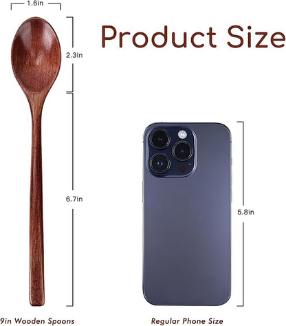 6pcs 9in Wooden Spoons, Soup Spoons Set, Long Handle Wooden Utensils for Cooking, Tasting, Serving, Stirring and Mixing (6pcs 9in) - Image 2