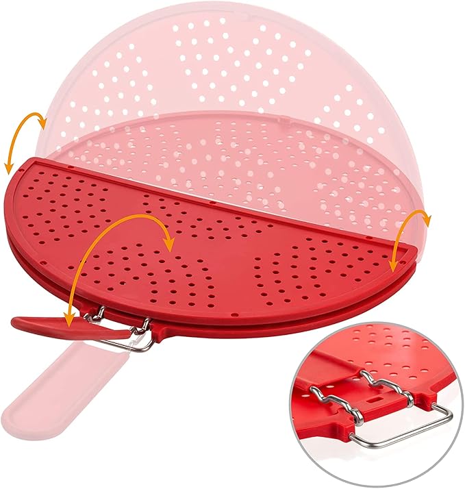 Splatter Screen for Frying Pan Foldable Grease Splatter Guard Silicone Splatter Shields Multifunction Oil Screen for Skillet with Folding Handle Bacon Splatter Screen Strainer - Image 5