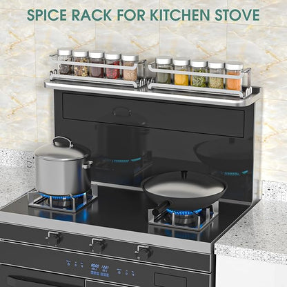 LUCYCAZ 2 Pack Wall Mounted Spice Rack with 8 Hooks, Spice Organizer Shelf for Stove Cabinet Pantry Door,Screw or Adhesive Spice Shelf Hanging Wall Spice Rack in Kitchen and RV (Silver, 2 PACK) - Image 8
