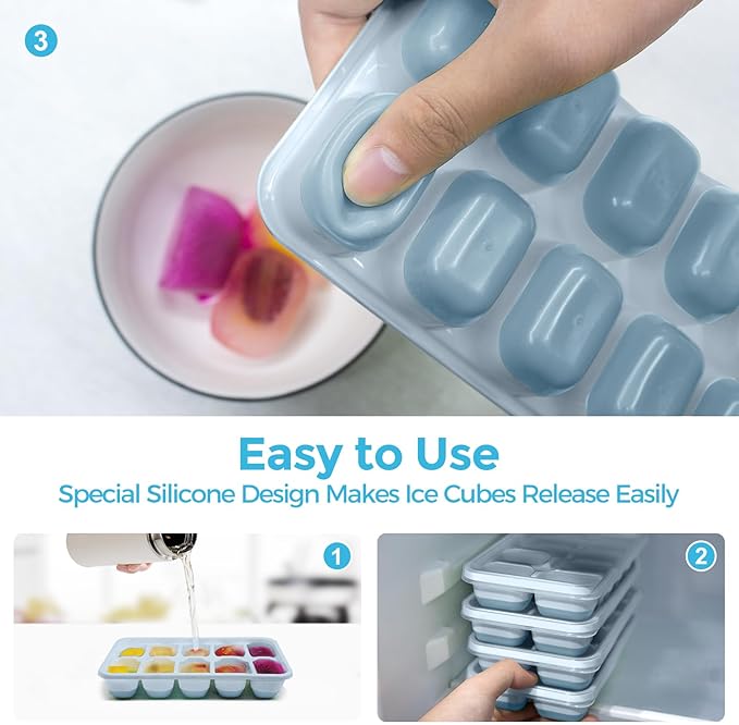 DOQAUS Ice Cube Tray with Lids - 4 Pack Stackable Silicone Ice Trays for Freezer, BPA & LFGB Safe, Easy Release for Kitchen, RV, Cocktail, Coffee, Soup & Food - Image 3