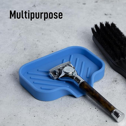 Zulay Kitchen Small Silicone Sponge Holder (4.9x3.3”) – Space-Saving Sink Organizer Tray for Sponge, Soap, Brush & More – Compact Non-Slip Dish for Kitchen & Bathroom (Provence Blue) - Image 5