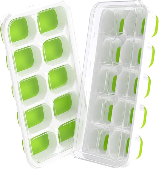 DOQAUS Ice Cube Tray with Lids - 2 Pack Stackable Silicone Ice Trays for Freezer, BPA & LFGB Safe, Easy Release for Kitchen, RVs, Cocktail, Coffee, Soup & Food by DOQAUS