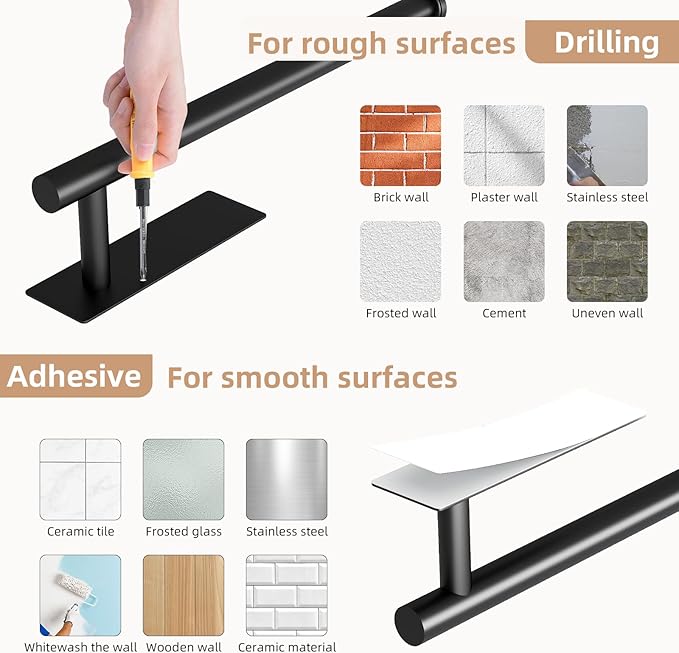 Paper Towel Holder, Improved Premium Paper Towel Holder Under Cabinet, Stainless Steel Paper Towel Holders Rack for Kitchen, Bathroom, Pantry, Fridge, Adhesive or Drilling, Black - Image 5