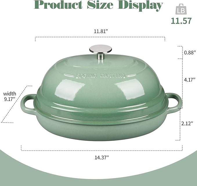 EDGING CASTING Enameled Oval Cast Iron Dutch Oven Pot with Lid, Bread Dutch Oven for Sourdough Bread Baking, Dutch Oven Bread, Bread Oven, 6QT, Sage Green - Image 2