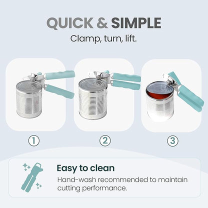 Zulay Kitchen Heavy Duty Stainless Steel Can Opener Manual with Bottle Opener - Rust Proof Manual Can Opener With Turn Knob & Comfy Soft Grip Handles - Mint - Image 4