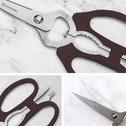 Messermeister 8-Inch Take-Apart Kitchen Scissors, Black - Includes Screwdriver, Nut Cracker, Jar Lid Opener/Gripper, Bottle Opener & Bone + Twig Cutter - Suitable for Lefties & Righties