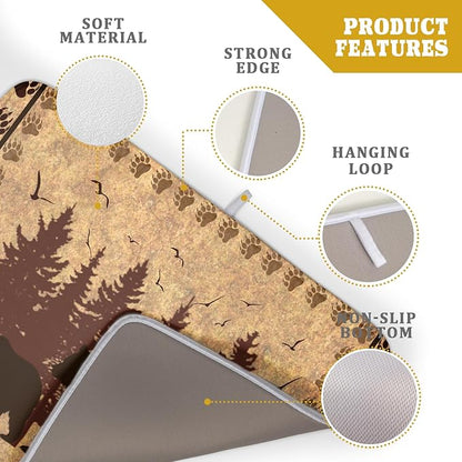 Giwawa 18"x24" Brown Bear Dish Drying Mat Rustic Forest Wildlife Woodland Dish Drainer Mats for Kitchen Countertop Farmhouse Animal Paw Print Fast Dry Microfiber Dish Drying Pad Decoration