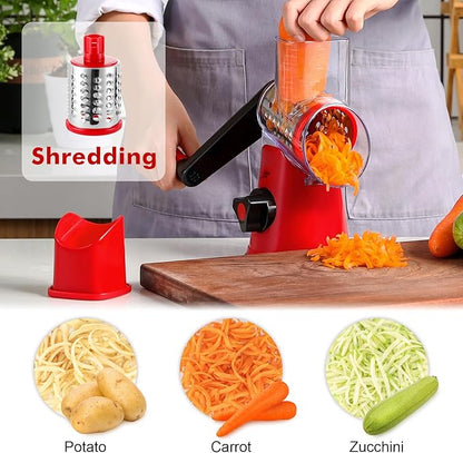 Cheese Grater Rotary, Rotary Grater for Kitchen, Kitchen Grater Vegetable Slicer with 3 Drum Blades, Fast Cutting Cheese Shredder for Vegetables and Nuts - Image 3