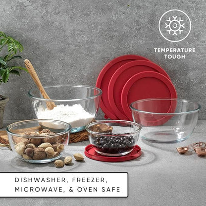 JoyJolt Kitchen Mixing Bowls - 8pc Glass with Lids Set – Neat Nesting Large Bowl Batter Cooking Storage and Big Salad BPA-Free Red - Image 4
