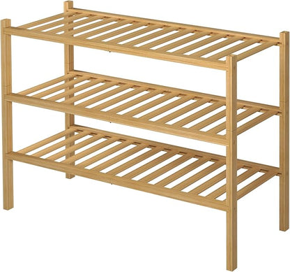 ROMGUAR CRAFT 3 Tier Bamboo Shoe Rack for Closet Free Standing Wood Shoe Shelf Storage Organizer for Entryway Small Space Stackable 27"x11"x20" (Natural) - Image 8