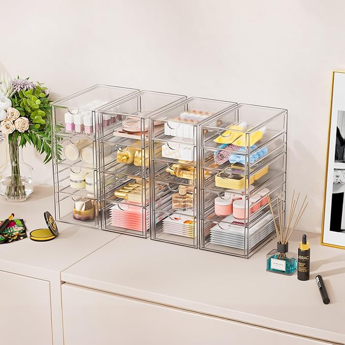 YFXCVSL Acrylic Makeup Organizer with 31 Drawers, 6 Pack Clear Storage Drawers, Bathroom Makeup Organizer for Palettes, Cosmetic, and Beauty Supplies,Ideal for Vanity, Cabinet,Desk Organization - Image 2