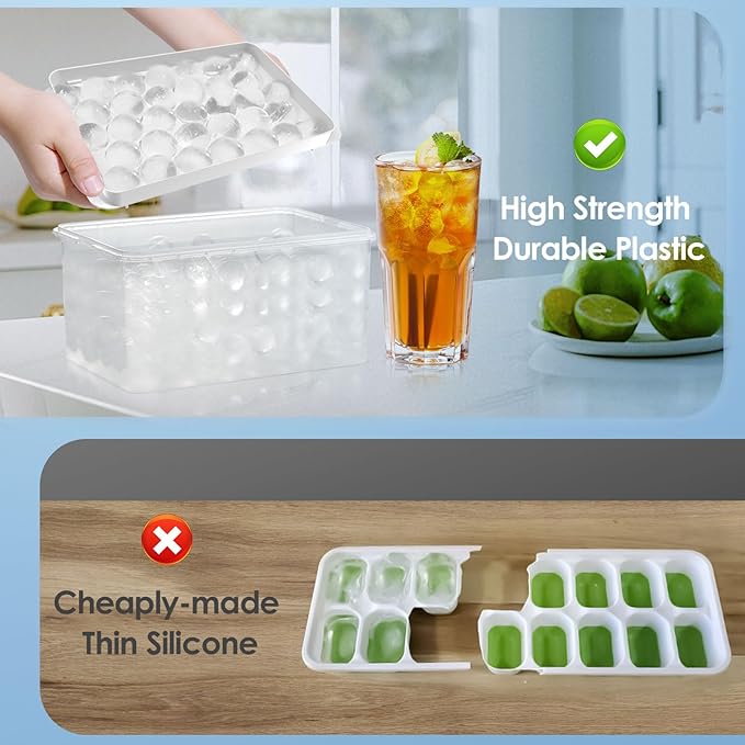 WIBIMEN Ice Cube Tray with Lid and Bin - Round Ice Trays for Freezer with Lid - Ice Cube Trays for Freezer with Ice Container (1"-2PACK White) - Image 7