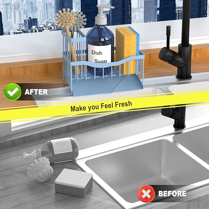 Fssvcd Maifan Sink Caddy Sponge Holder for Kitchen with Brush Holder and Stainless Steel Self Drain Tray, Rustproof Kitchen Sink Organizer for Sponge, Soap Dispenser Storage Accessories - Image 6