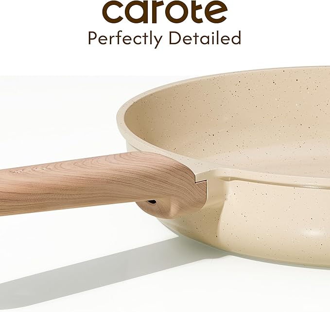 CAROTE 10" Frying Pan Set, Non-Toxic PTFE & PFOA Free Fry Pan & Omelet Pan, Compatible with Induction, Ceramic, Gas Cooktops - Image 7
