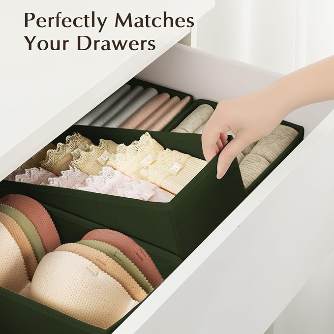 DIMJ Drawer Organizers Clothes, Set of 4 Dresser Organizer Bins, Fabric Closet Organizers and Storage, Shallow Drawer Dividers for Nursery, Clothing, Baby Clothes, Socks, Underwears, Tie (Green) - Image 3