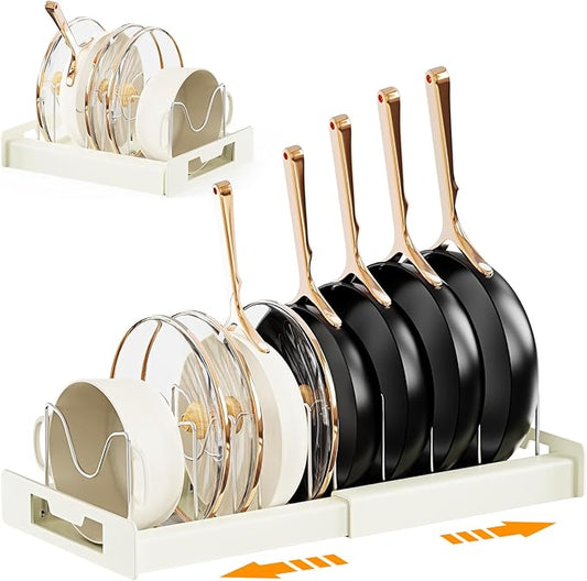 Dayacoco Pot and Pan Organizer, Expandable Pot Organizers Inside Cabinet, Pots and Pans Organizer under Cabinet with 10 Adjustable Compartments for Kitchen Cabinet,Frying Rack, Lid, Cookware, 2 Pcs by Dayacoco