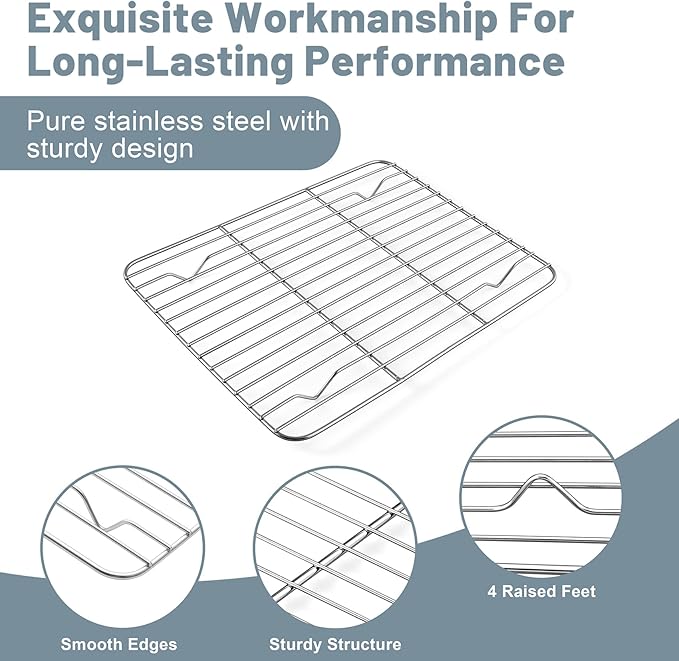 TeamFar Cooling Rack, 9.75” x 7.5” Stainless Steel Wire Baking Rack for Cooking Roasting Grilling, Fit for Oven Pan, Oven & Dishwasher Safe, Non-toxic & Heavy-Duty, 2PCS - Image 3