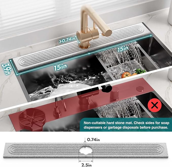 Stone Faucet Mat for Kitchen Sink, Diatomite Stone Drying Mat for Kitchen Counter, 2026 Upgraded Dishwasher-Safe & Ultra Absorbent, Chemical-Free Stone Dish Mat for Bottles Utensils (30" x 3.9") - Image 3