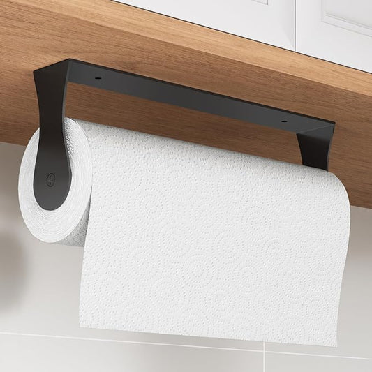 Paper Towel Holder Under Cabinet, Stainless Steel, Wall Mount, Black Adhesive Paper Roll Holder for Kitchen and Bathroom by Awarmhome