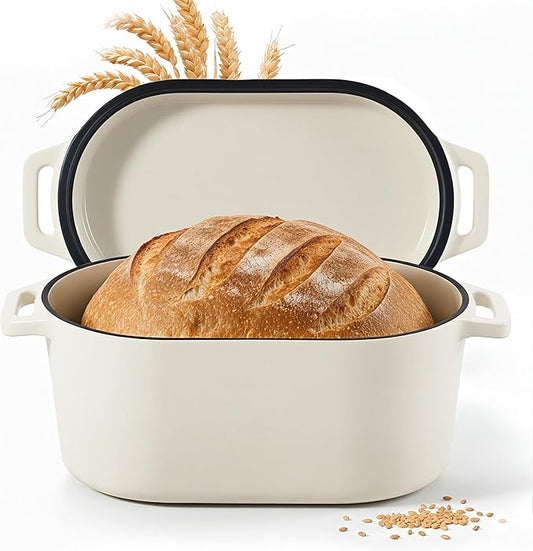Dutch Oven for Bread Baking, 3.4 QT Bread Dutch Oven for Sourdough, Enamelled Cast Iron Bread Oven with Lids, Heavy-Duty Non Stick Sourdough Loaf Pan, Meatloaf Pan, Beige