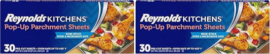 Reynolds Kitchens Pop-Up Parchment Paper Sheets, 10 x 13 Inches, 30 Count (Pack of 2) by ReynoldsConsumerProducts