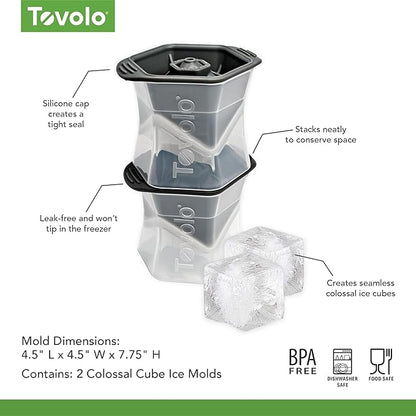 Tovolo Large Square Ice Cube Mold Colossal 2 Inch Cubes Pack of 2, Huge Ice Cube Mold Block for Whiskey Cocktails Bourbon, Silicone BPA Free Dishwasher Safe Giant XL Ice Cube Molds - Image 5