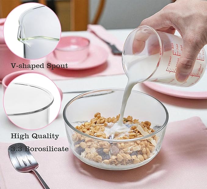 Ackers High Borosilicate Glass Measuring Cup Set with Pour Spout,60ml(2OZ),120ml(4OZ), 250ml(8OZ) Glass Measuring Beaker for Kitchen or Restaurant, Easy to Read - Image 4