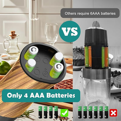 Electric Salt and Pepper Grinder Set - Automatic Battery Powered Salt Grinder Salt and Pepper Shakers Set Electric with Auto Light Adjustable For Gravity Operated Wood Grain Peppercorn Mill