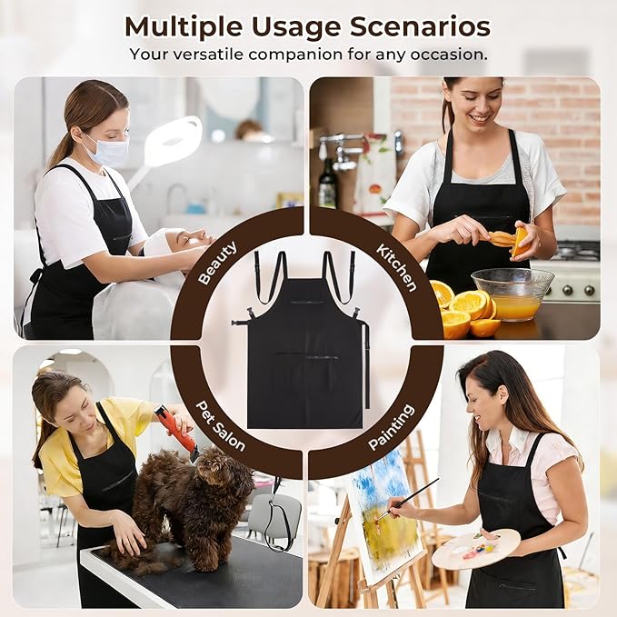 Noverlife Hair Stylist Apron with 4 Pockets, Hair Resistant 34 Inch Long Hairdresser Aprons w/Adjustable Strap for Salon