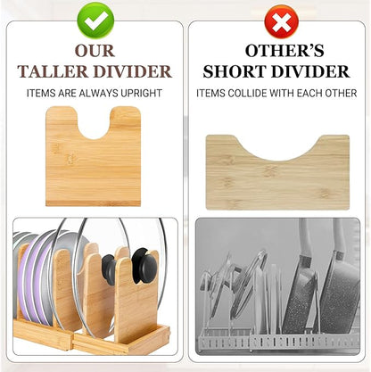 Bamboo Pot Lid Organizer, Pots and Pans Organizer Inside Cabinet, Pot Lids holder for Kitchen Countertop