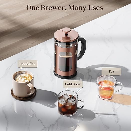 Veken French Press Coffee Maker 21oz 0.6 L, Single Serve Small Pot, Heat Resistant Thickened Borosilicate Glass, Stainless Steel Brewer, Cold Brew Cafetera Teapot for Kitchen Travel Camping, Copper - Image 8
