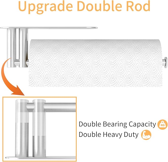 Paper Towel Holder Under Cabinet, 13Inch Self-Adhesive or Wall Paper Towel Holder for Kitchen, Bathroom, RV, Brushed Nickel - Image 2