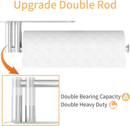 Paper Towel Holder Under Cabinet, 13Inch Self-Adhesive or Wall Paper Towel Holder for Kitchen, Bathroom, RV, Brushed Nickel - Image 2